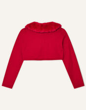 Super-Soft Faux Fur Collar Cardigan, Red (RED), large
