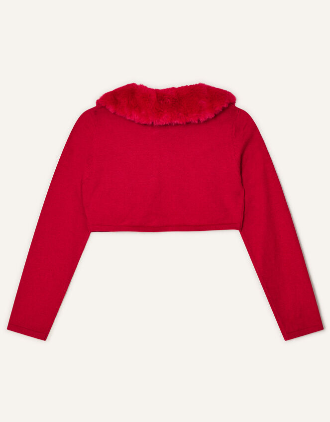 Super-Soft Faux Fur Collar Cardigan, Red (RED), large