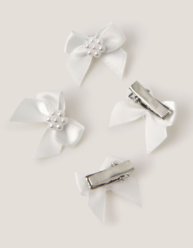 4-Pack Mini Pearl Bow Hair Clips, Ivory (IVORY), large