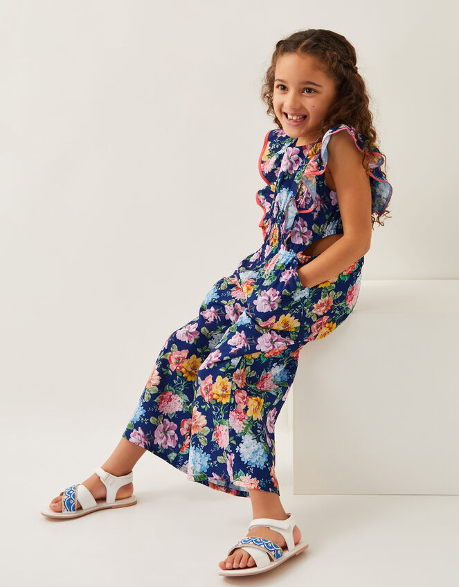 Vintage-Style Floral Jumpsuit, Blue (NAVY), large