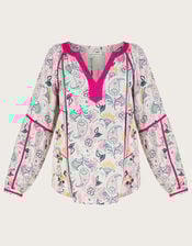 Embroidered Printed Top in LENZING™ ECOVERO™, Ivory (IVORY), large