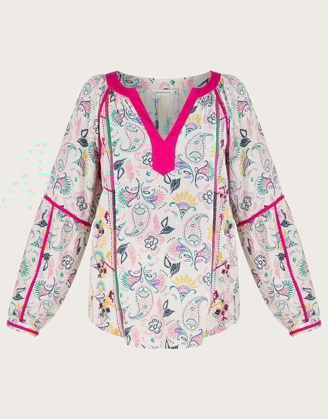 Embroidered Printed Top in LENZING™ ECOVERO™, Ivory (IVORY), large