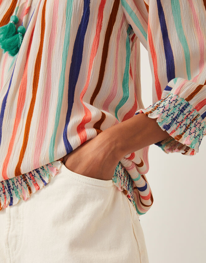 Sally Stripe Long Sleeve Top, White (WHITE), large