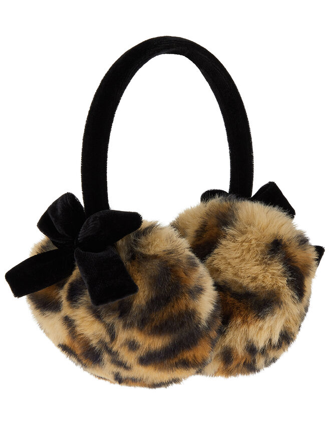 Leopard Print Velvet Bow Earmuffs, , large
