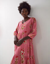 East Macy Floral Tiered Midi Dress, Pink (PINK), large