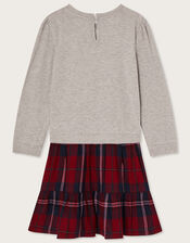 Tartan 2-in-1 Sequin Bow Sweat Dress, Red (RED), large