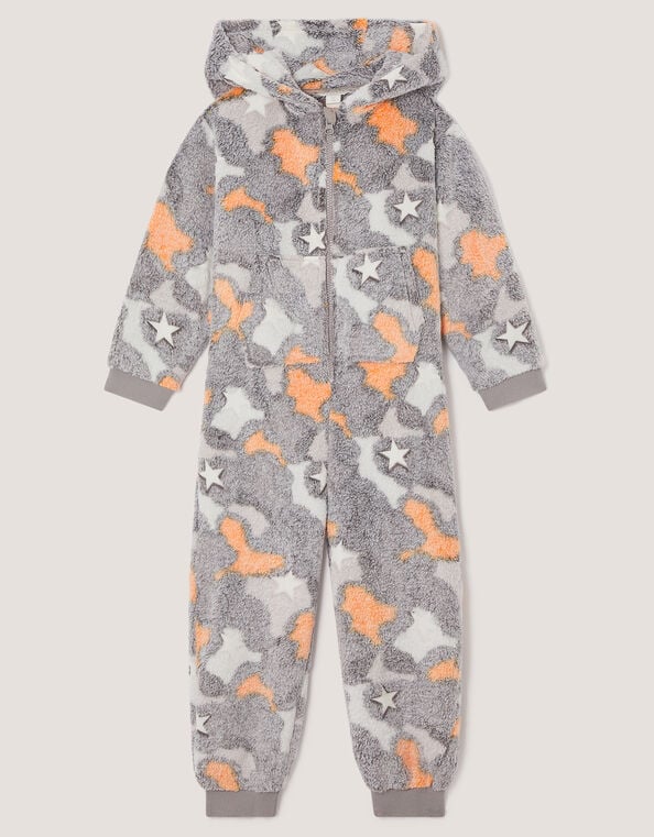 Glow In The Dark Camo Fleece Onesie, Grey (GREY), large