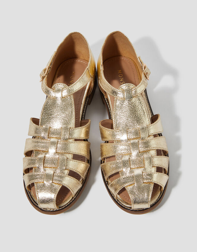 Brady Leather Fisherman Sandals, Gold (GOLD), large