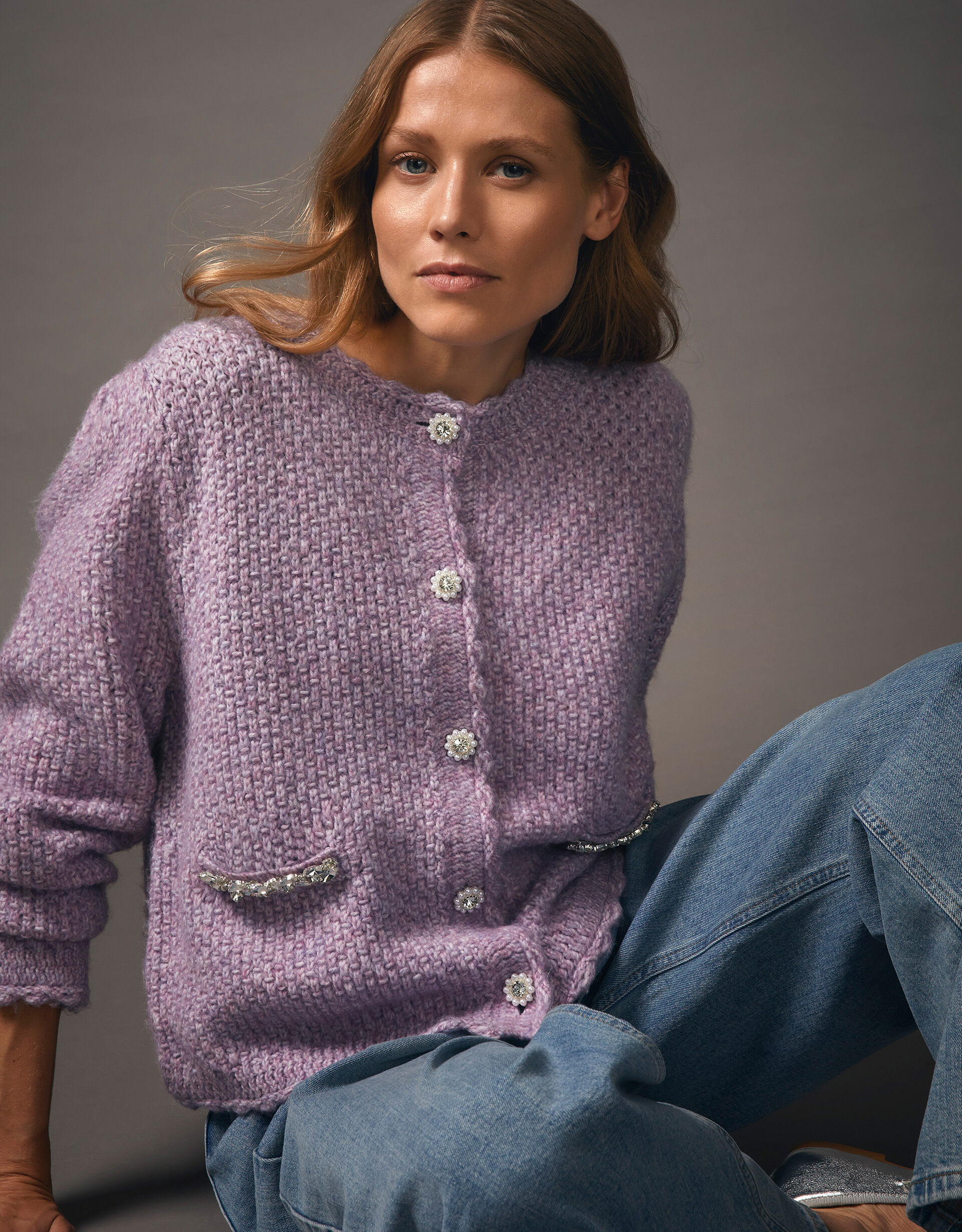 Jaz Jewel Woven Knit Cardigan Purple Cardigans Monsoon UK