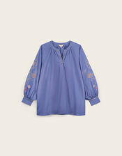 East Anyar Embroidered Cotton Blouse, Blue (MID BLUE), large