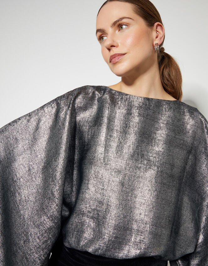 Fifi Metallic Batwing Top, Silver (SILVER), large