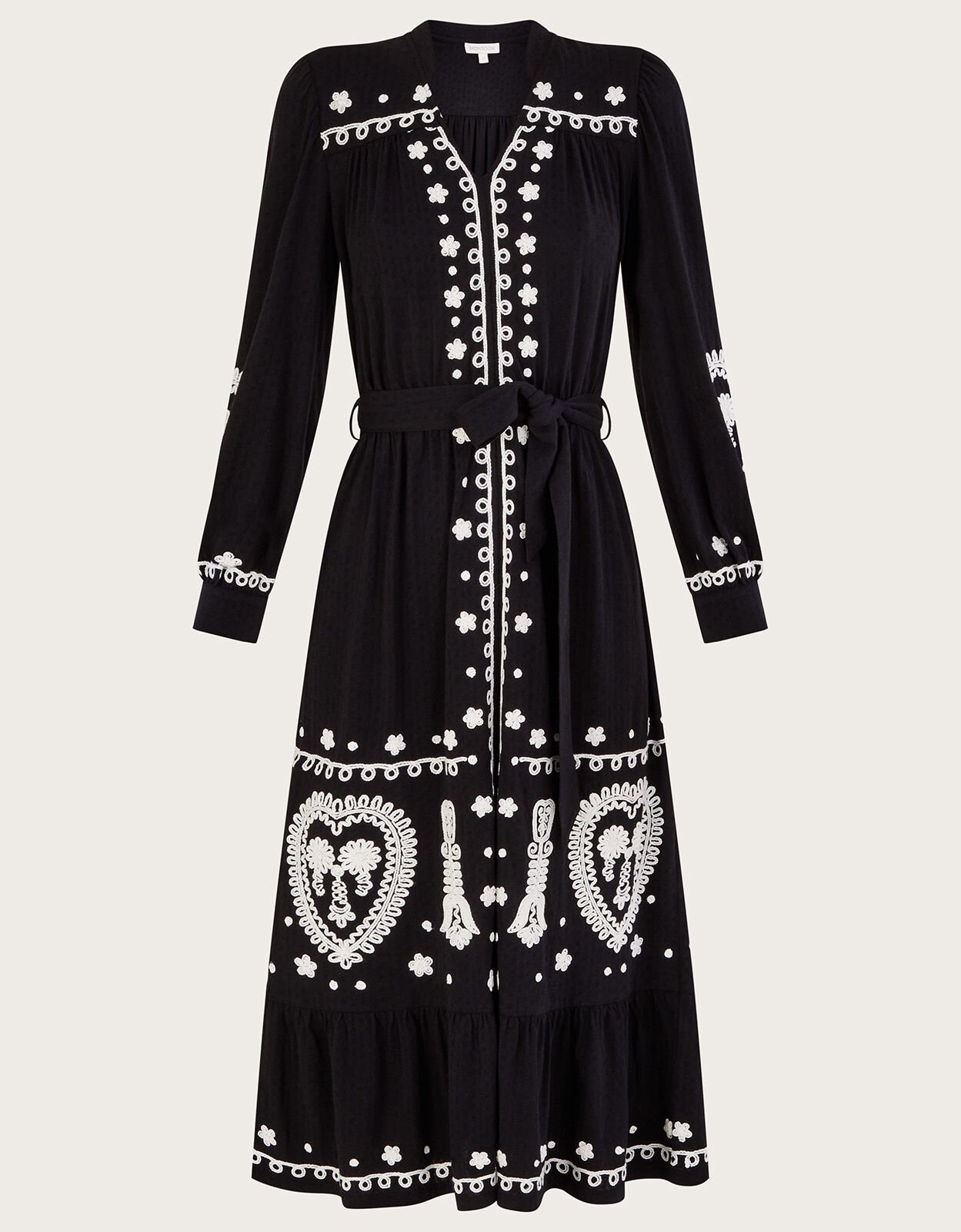 Black white embroidered hot sale dress