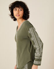 Lounge Embroidered Top, Green (KHAKI), large