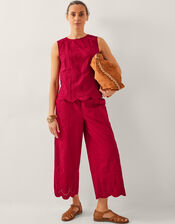 Orla Broderie Cropped Trousers, Red (RED), large
