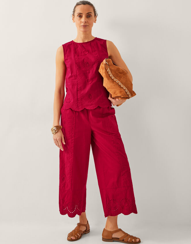 Orla Broderie Cropped Trousers, Red (RED), large