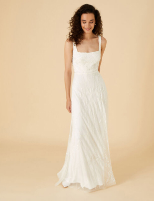 Embellished square neck bridal dress ivory