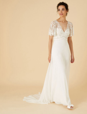 Embellished bridal dress in recycled polyester ivory