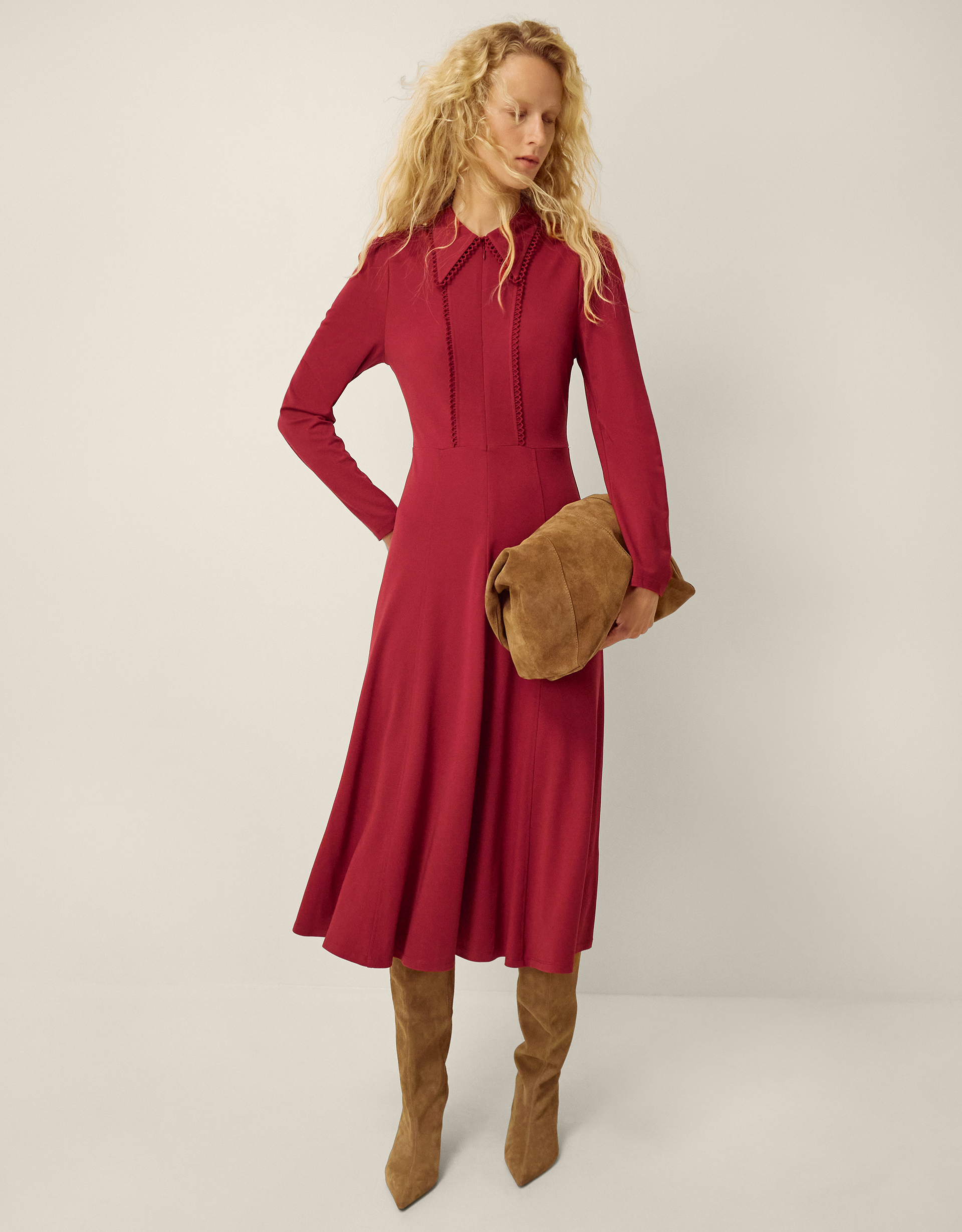 Monsoon Zoe Pointed Collar Jersey Midi Dress