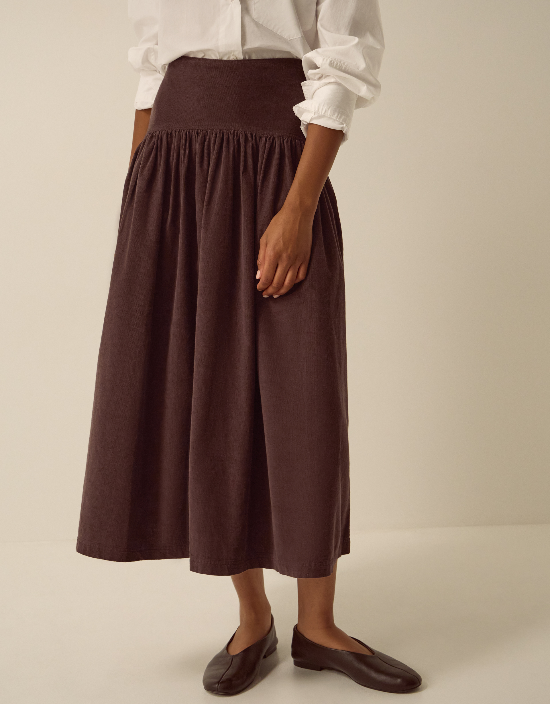 Monsoon Jenny Drop Waist Corduroy Midi Skirt, view 2