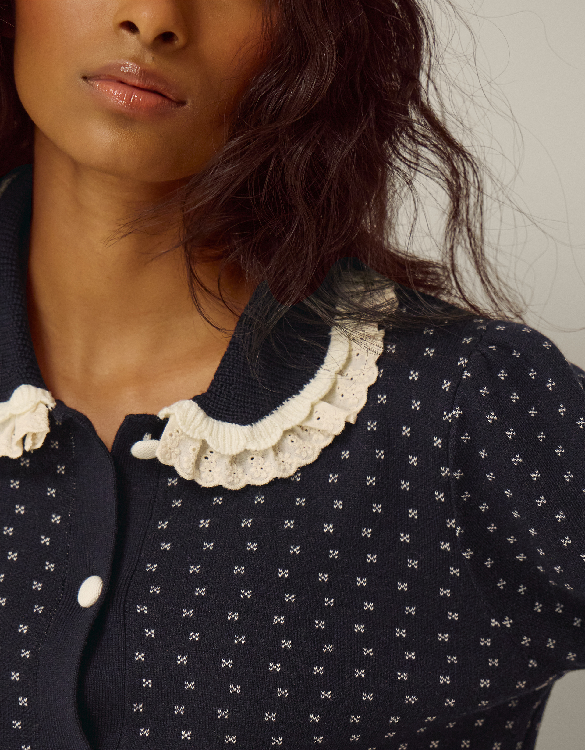 Monsoon Camila Broderie Collar Cardigan, view 2