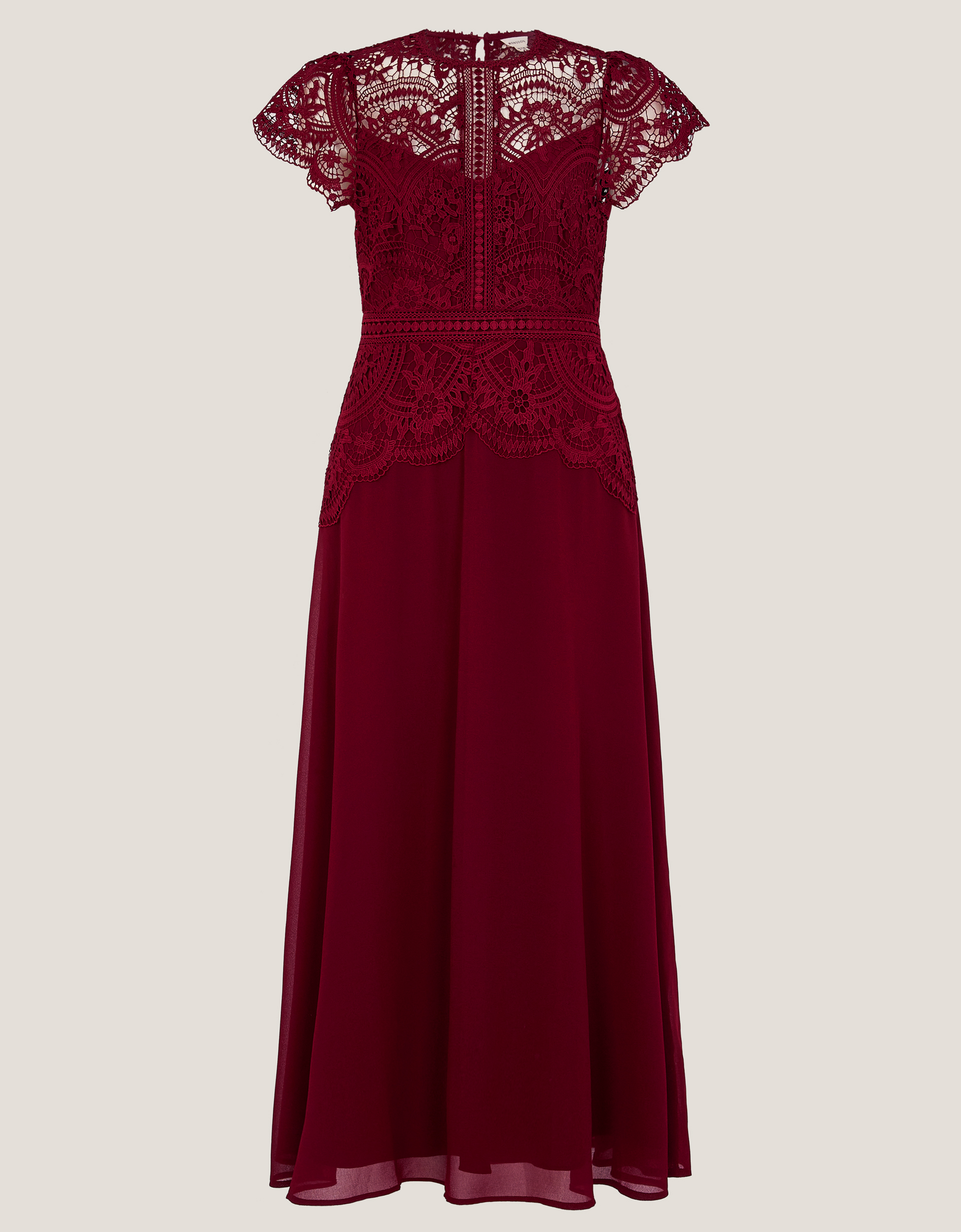 Monsoon Burgundy Floral Lace Monica Midi Bridesmaid Dress, view 5