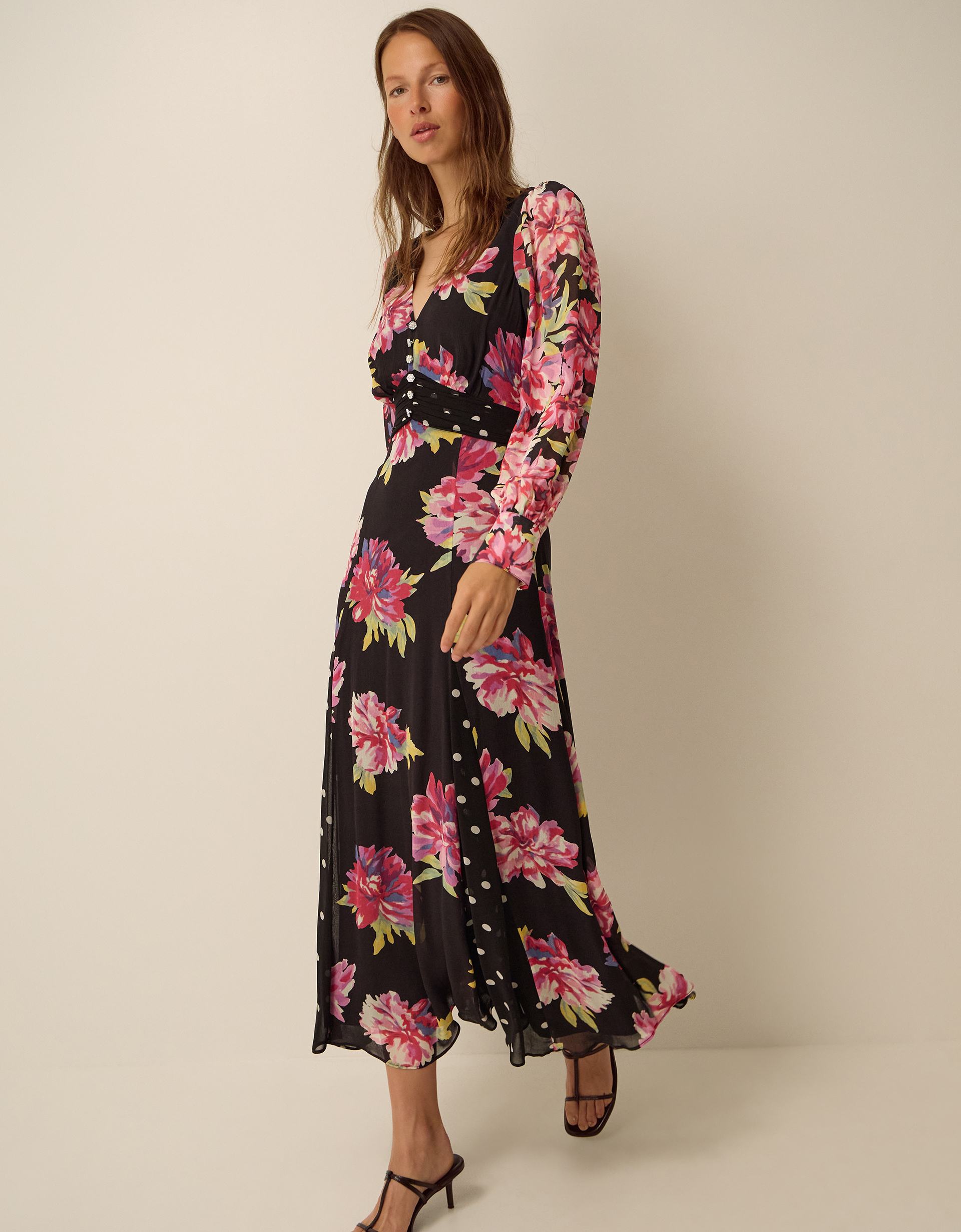 Monsoon Kiri Floral Print Maxi Dress Black, view 2