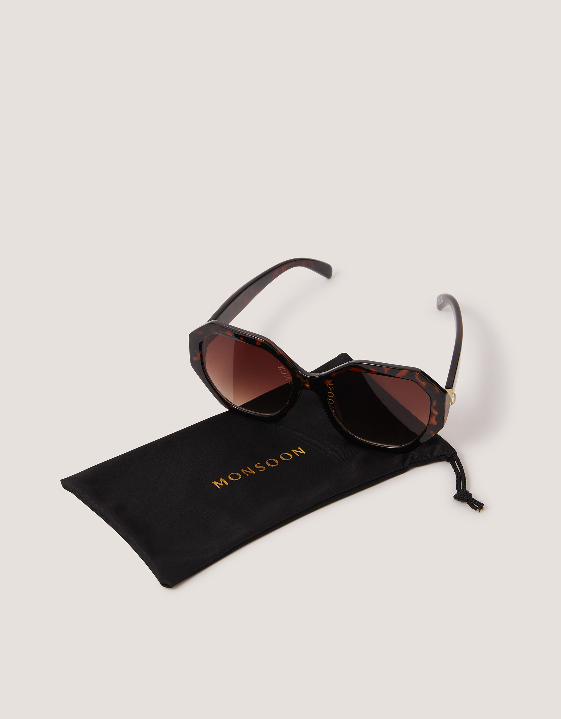 Monsoon Tort Hexagonal Sunglasses, view 3