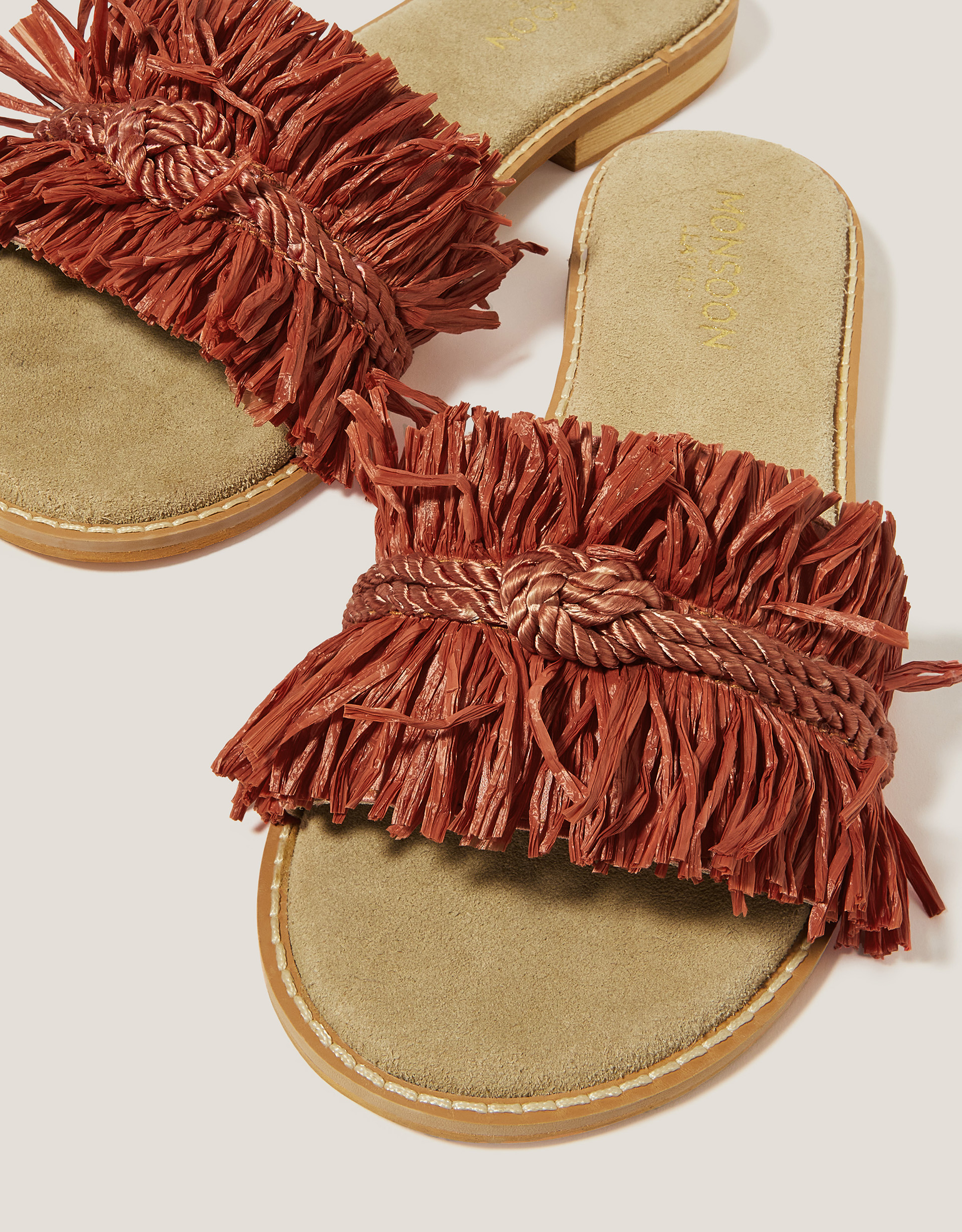 Monsoon Rhia Leather Raffia Slide Sandals, view 3
