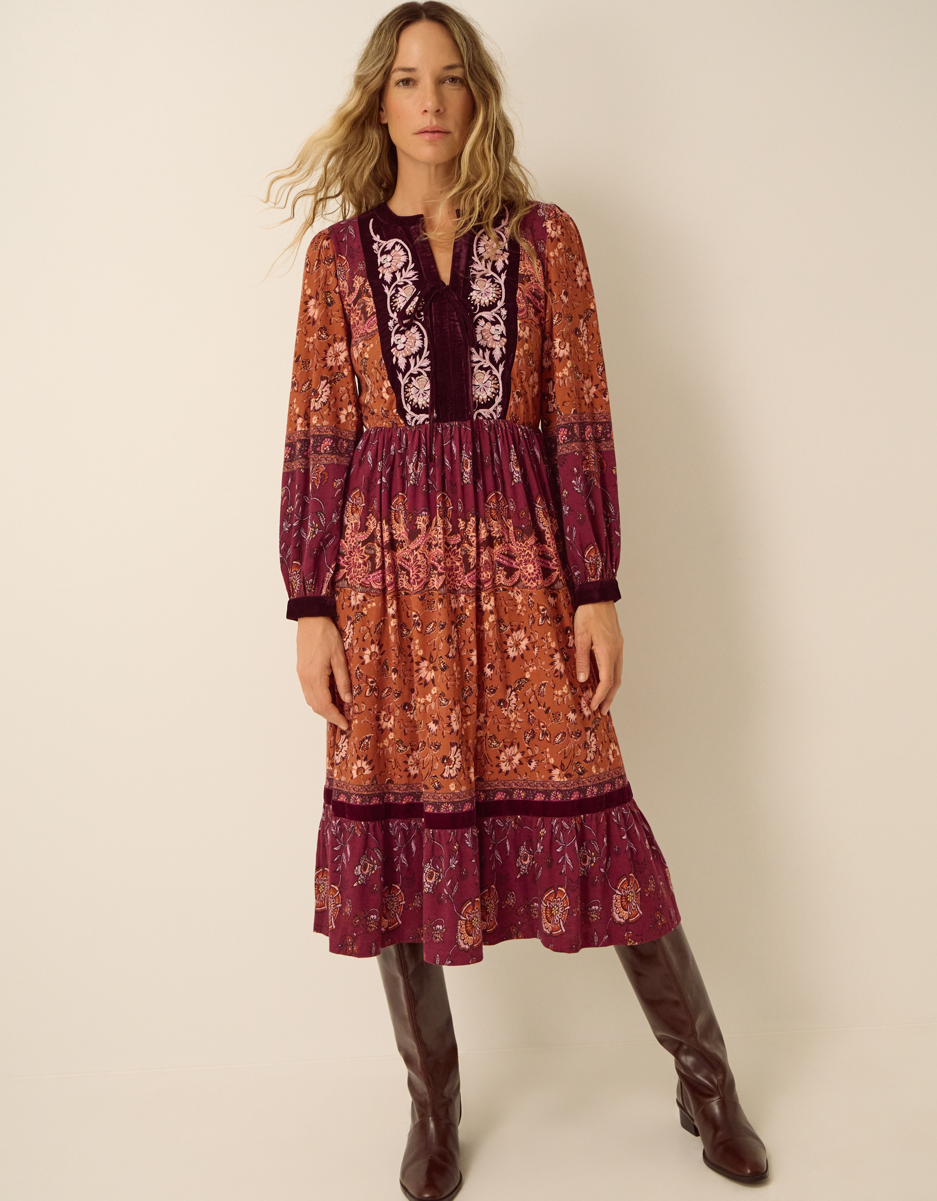 Monsoon Hunter Floral Print Jersey Midi Dress