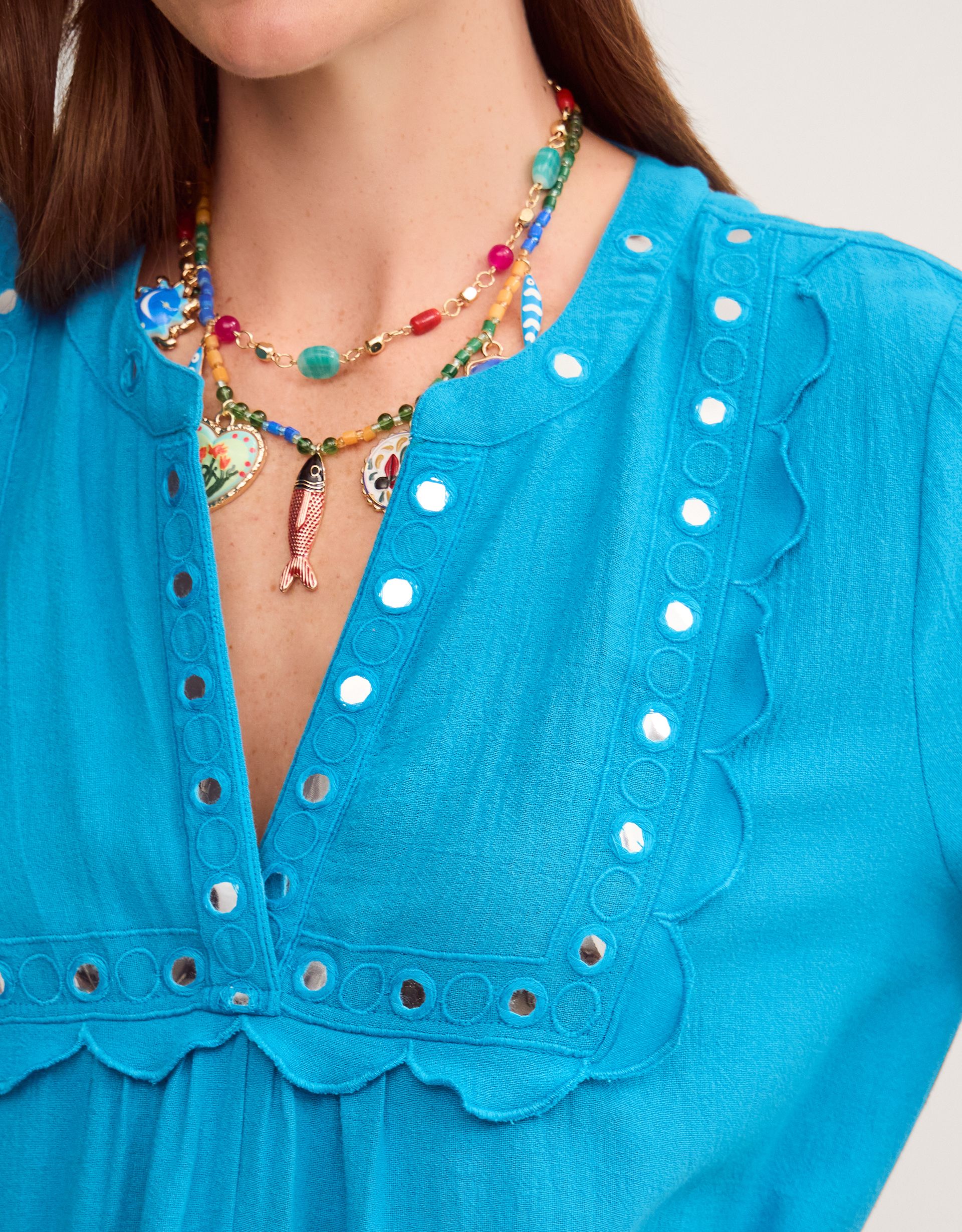 Monsoon Maddie Mirror Midi Kaftan in Teal, view 2