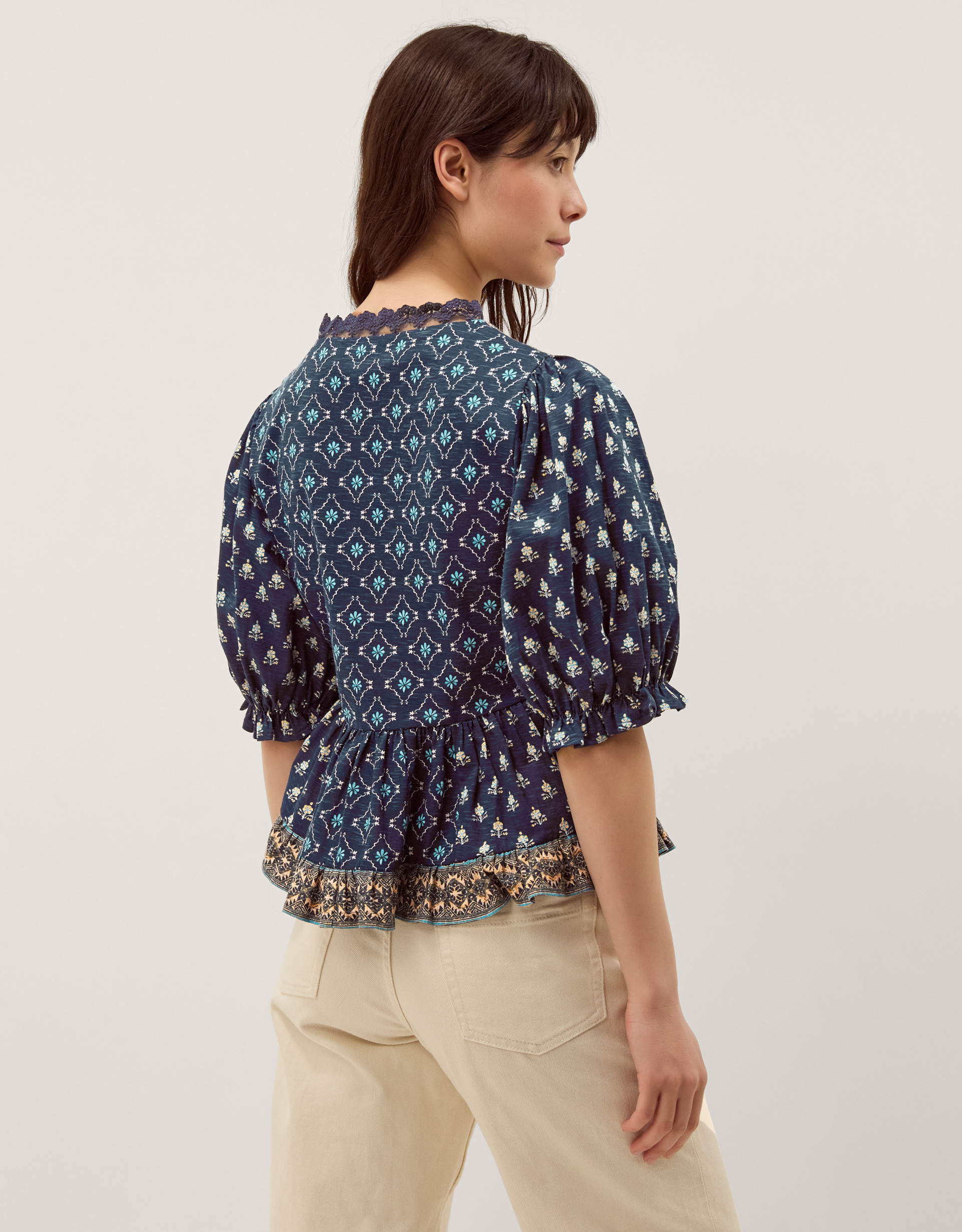 Monsoon Stacee Puff Sleeve Print Jersey Top, view 3