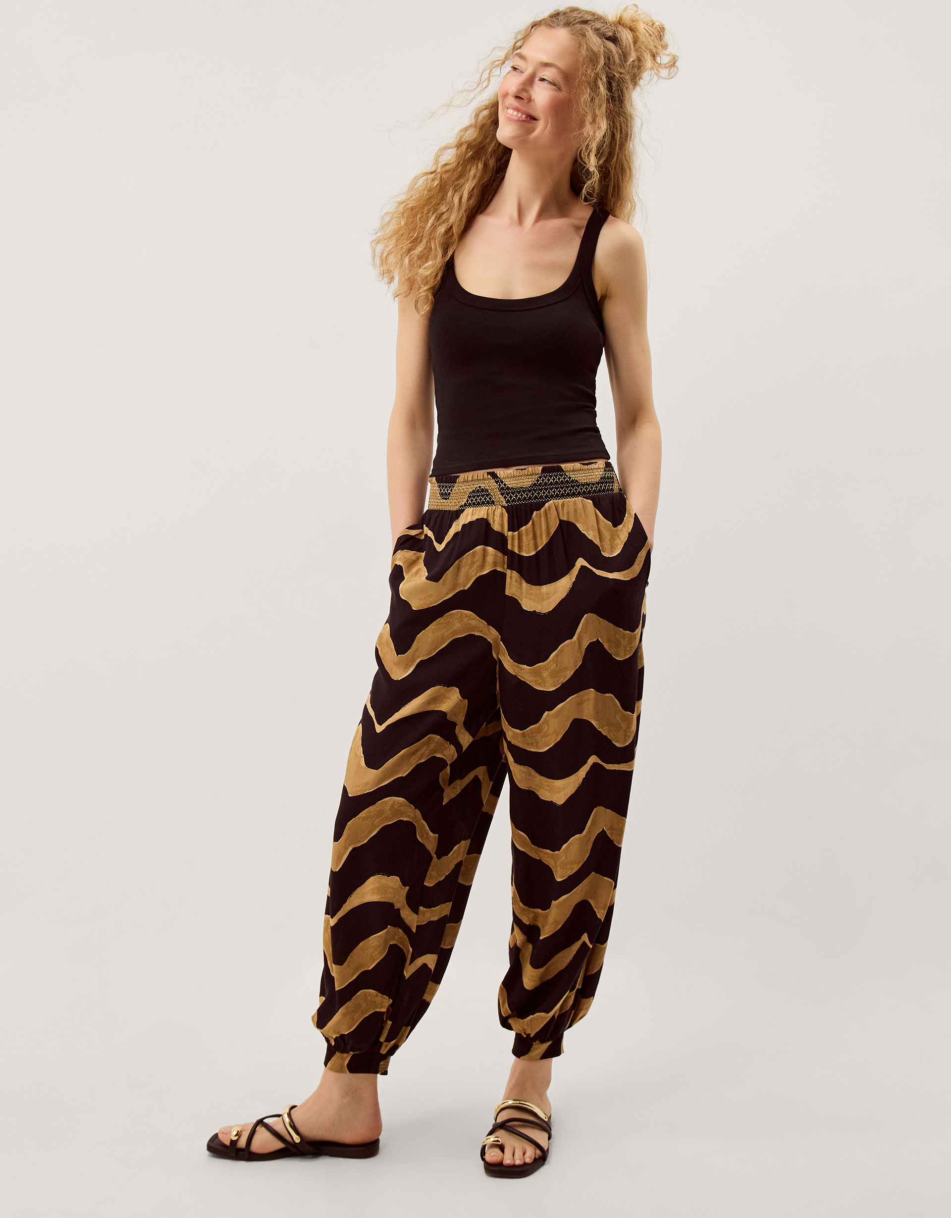 Monsoon Zahara Print Balloon Trousers in black