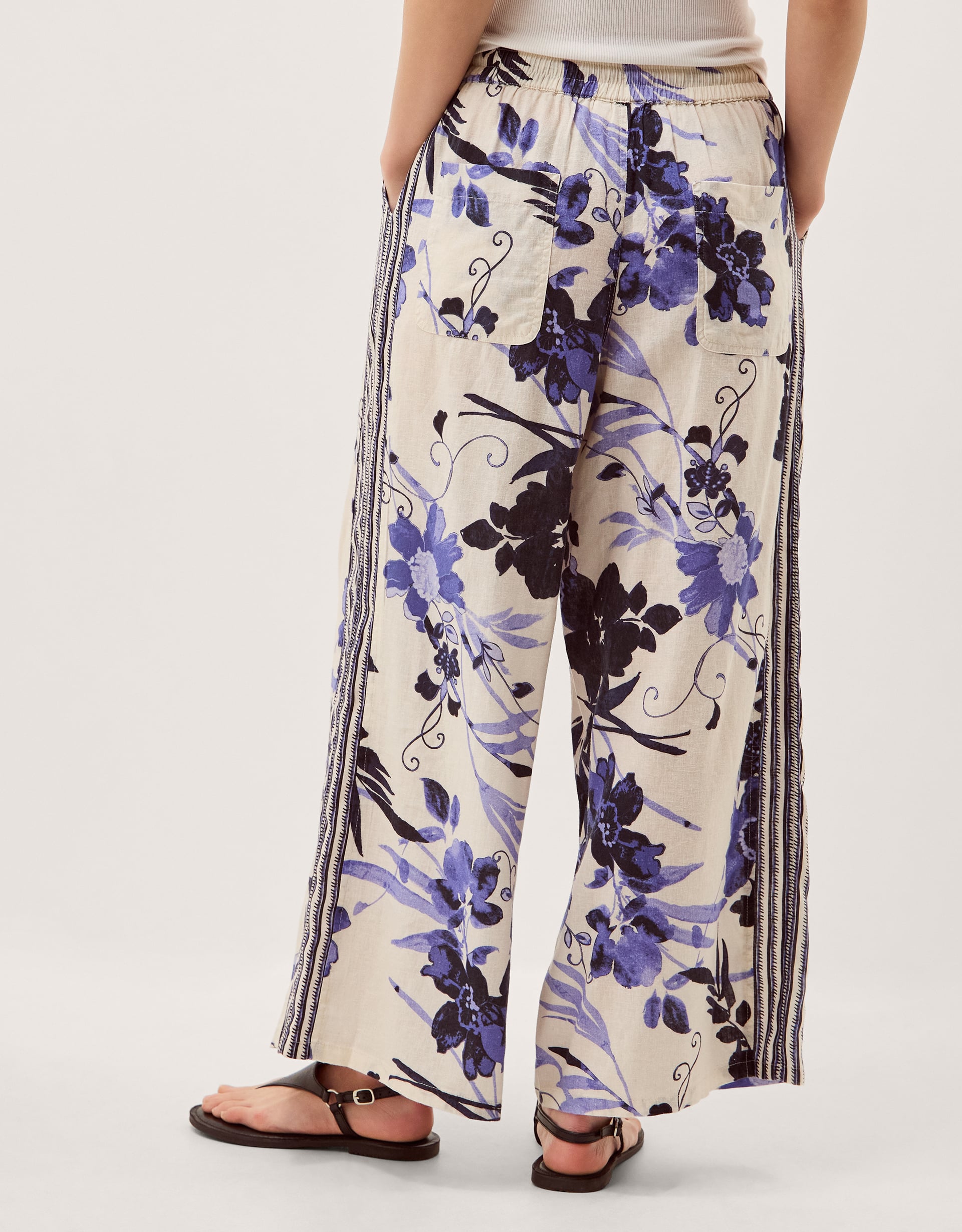 Monsoon Nicolette Floral Linen Blend Wide Leg Trousers, view 3