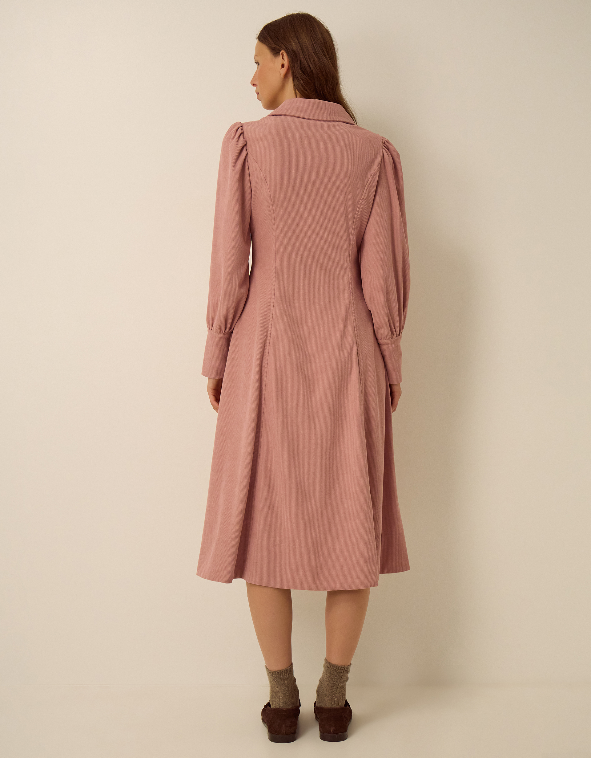 Monsoon Skye Stretch Corduroy Midi Shirt Dress Pink, view 4
