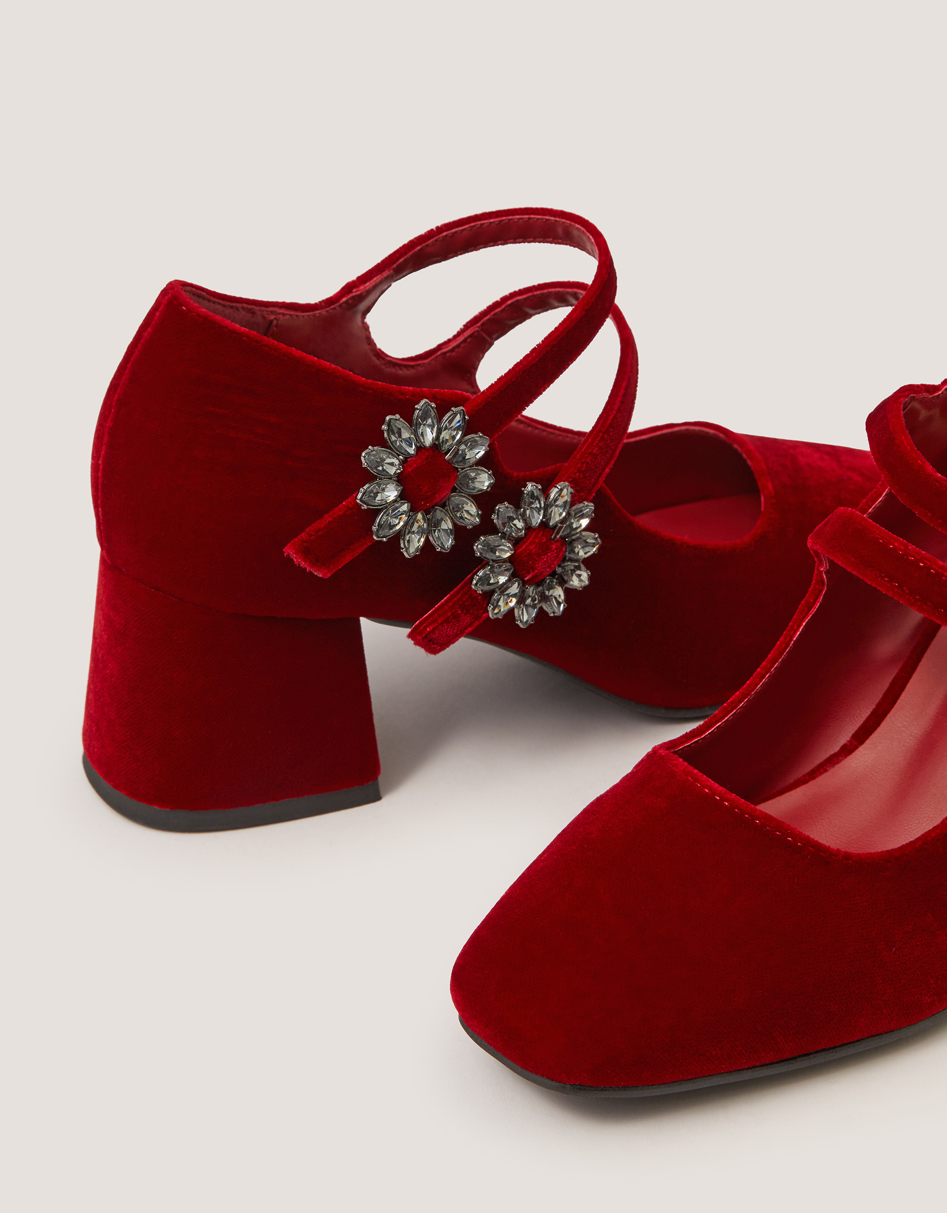 Monsoon Symone Velvet Mary Jane Block Heels in Red, view 2