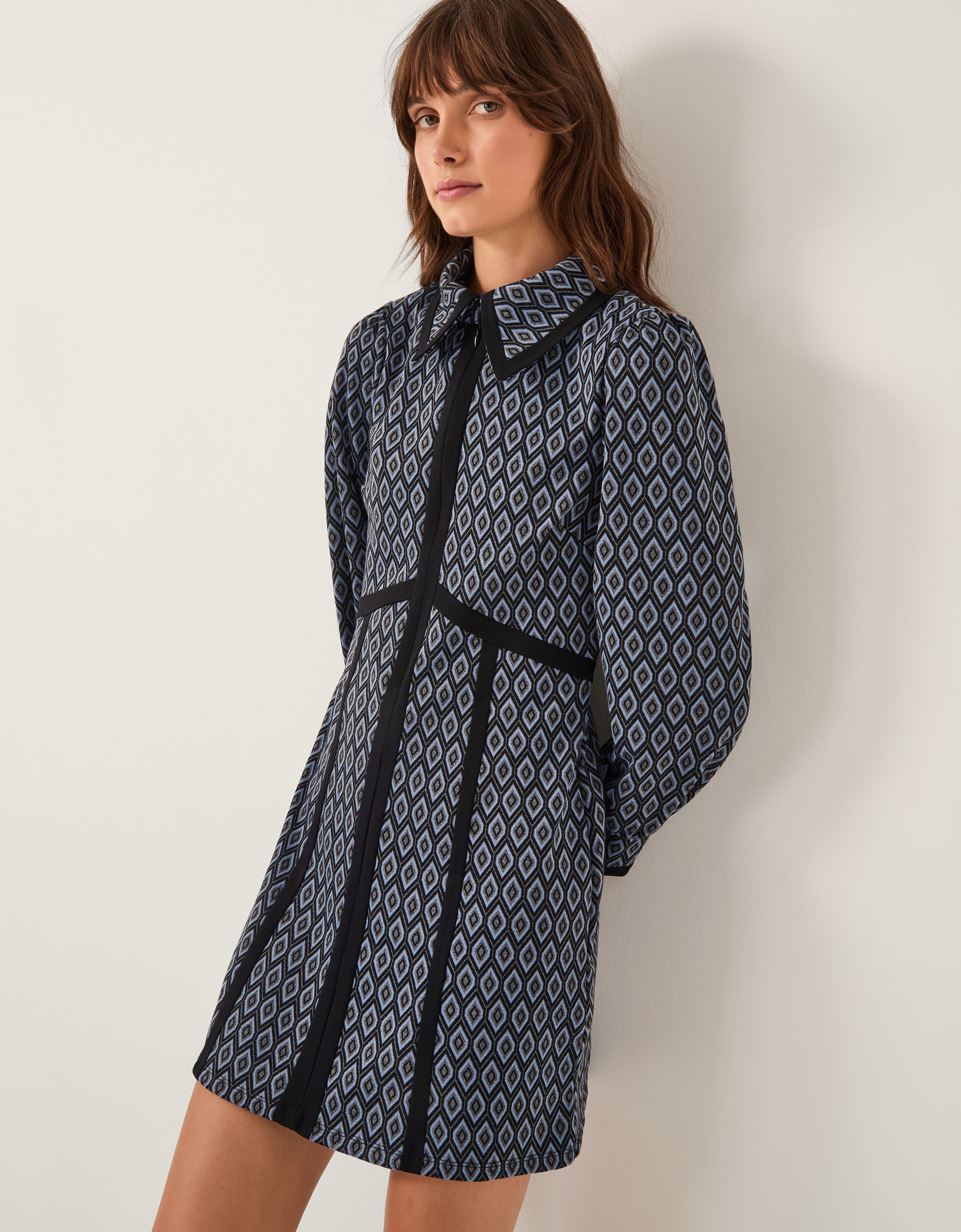 Monsoon Jen Jacquard Jersey Mini Shirt Dress in grey