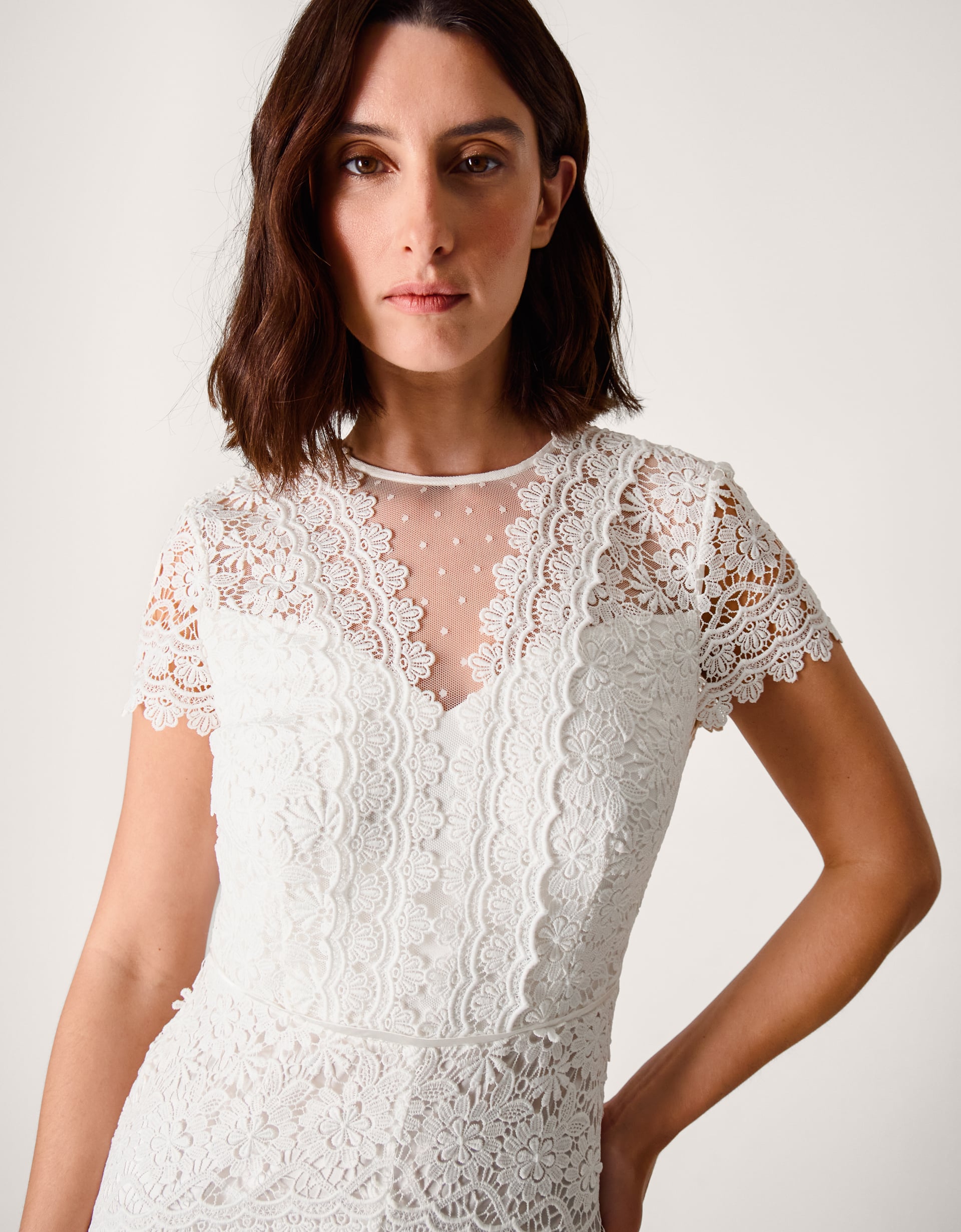Monsoon Cream Floral Lace Sienna Maxi Wedding Dress, view 3