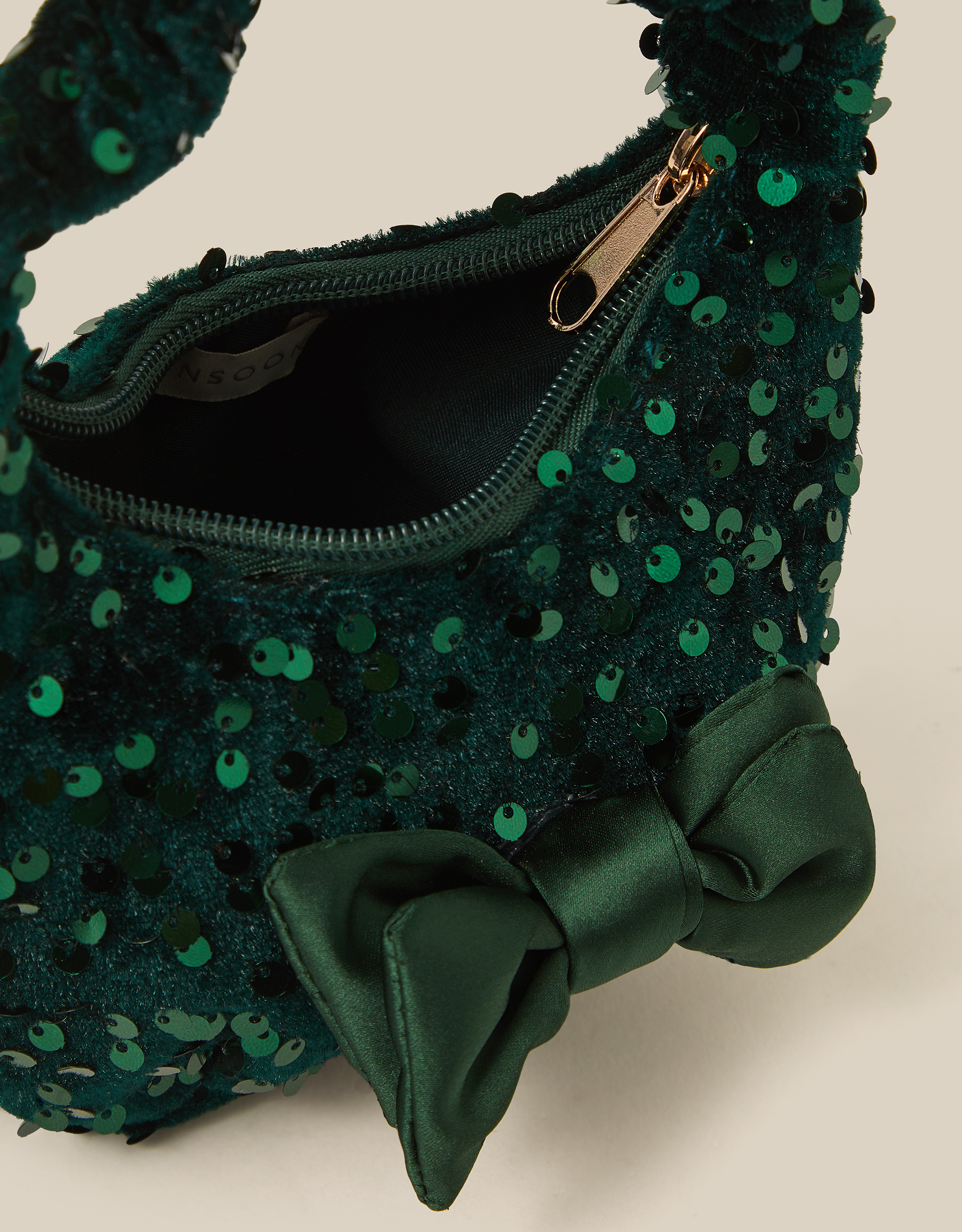 Monsoon Bow Sequin Velvet Bag in Green, view 3
