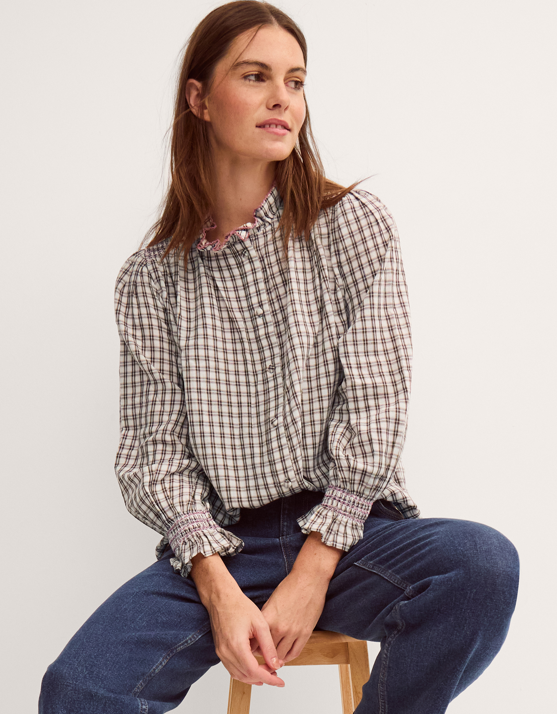 Monsoon Marlo Check Blouse Brown