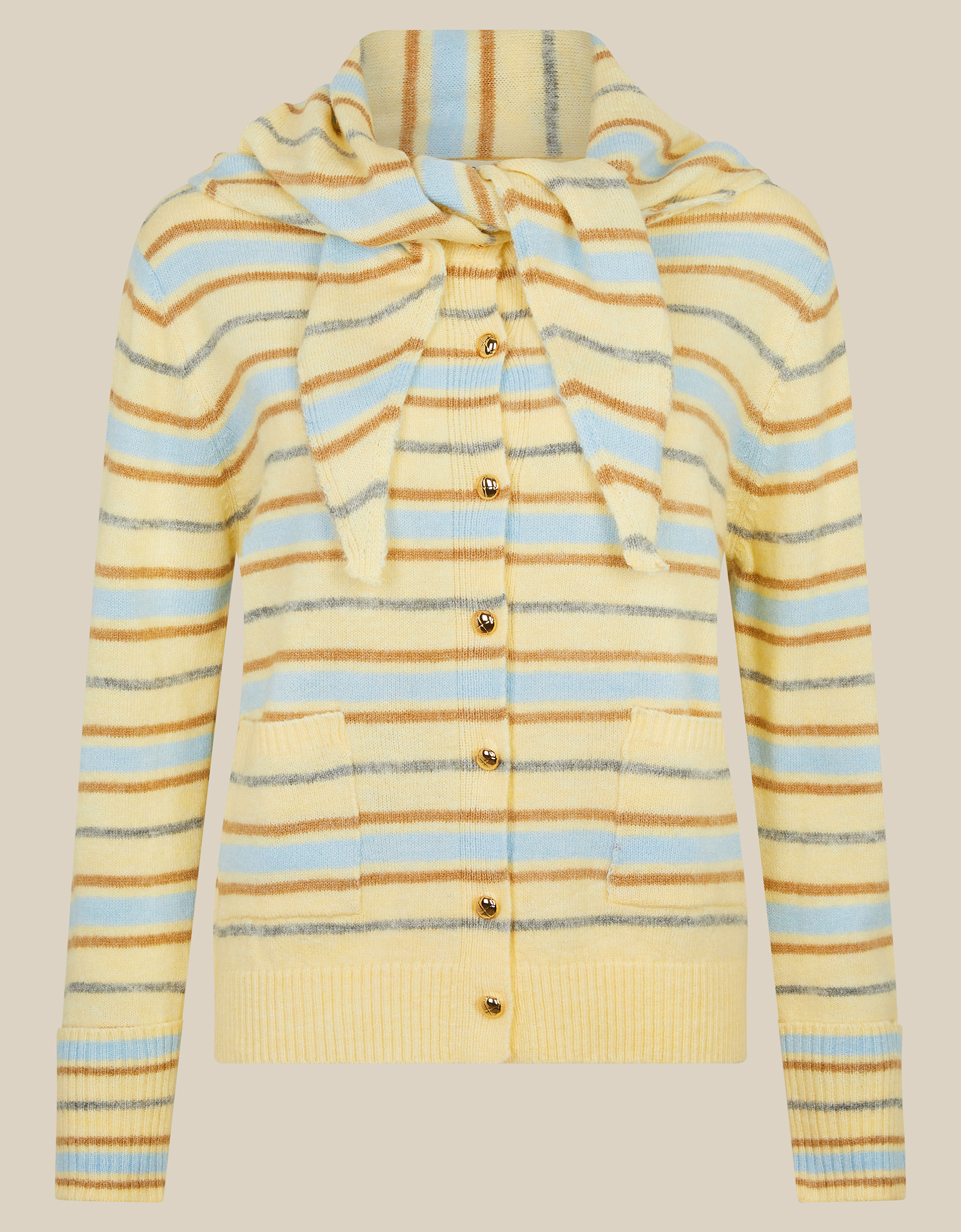 Monsoon Shola Stripe Cardigan & Scarf in Yellow, view 5