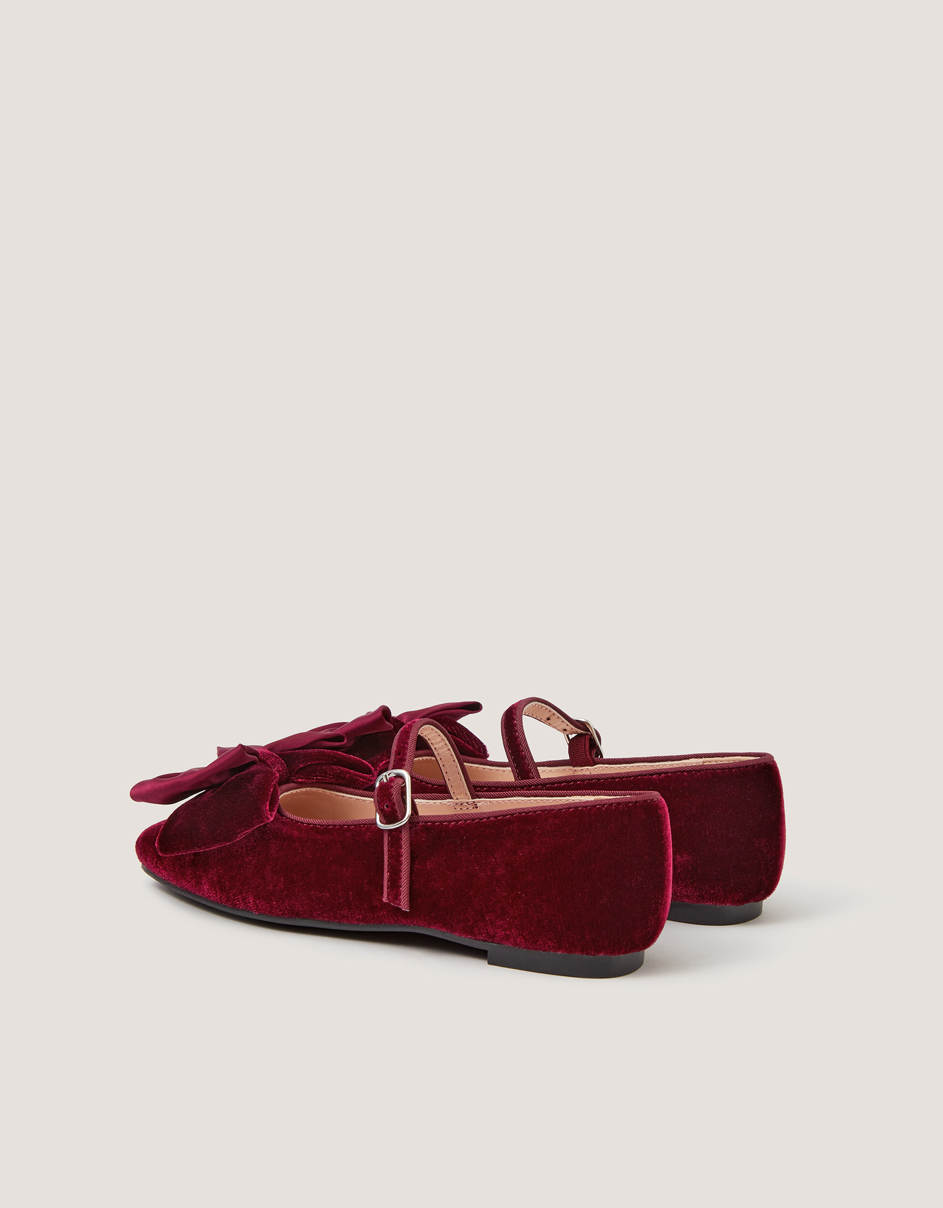 Monsoon Bow Velvet Ballet Flats in Red, view 2