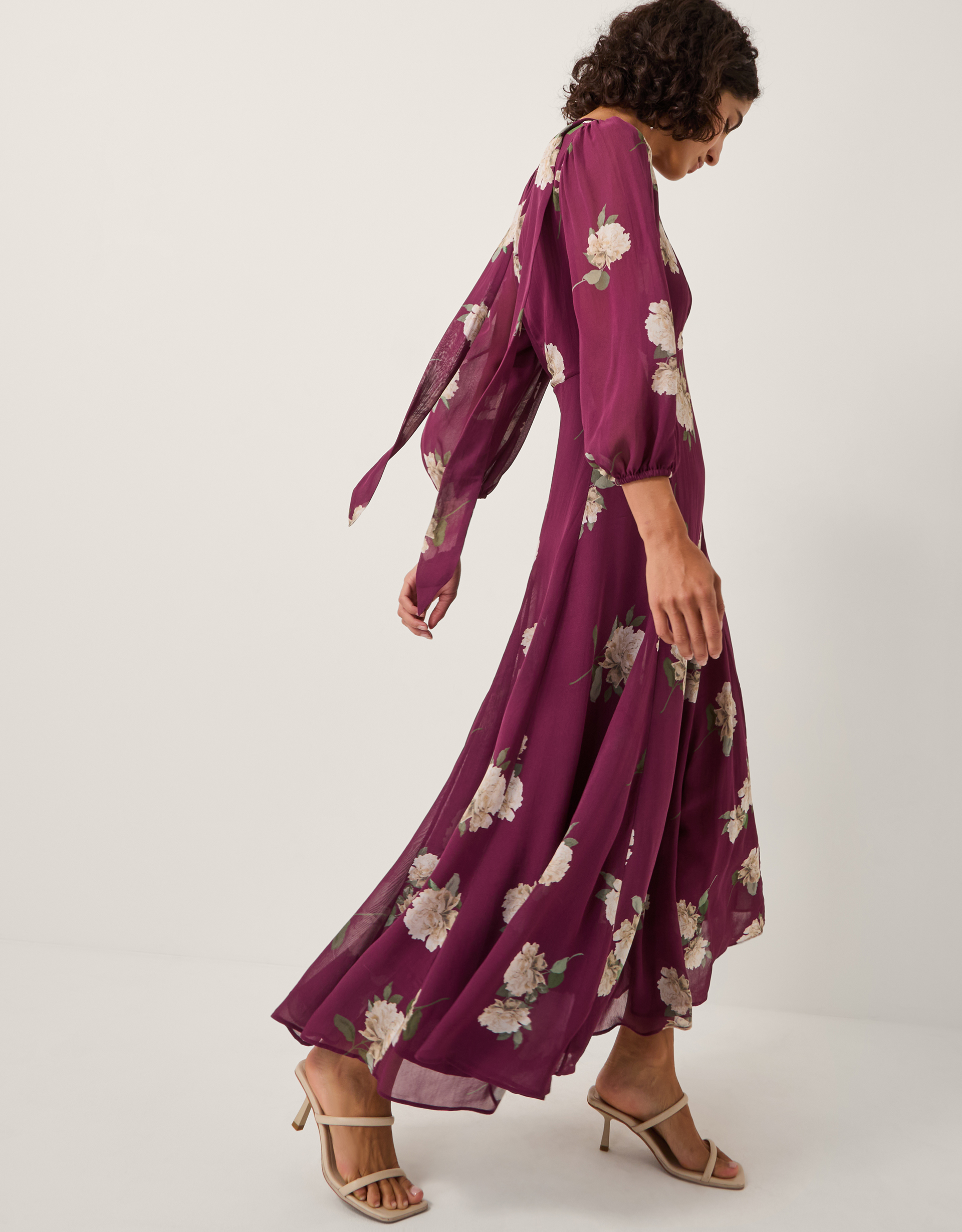 Monsoon Amber Floral Print Midi Dress & Scarf