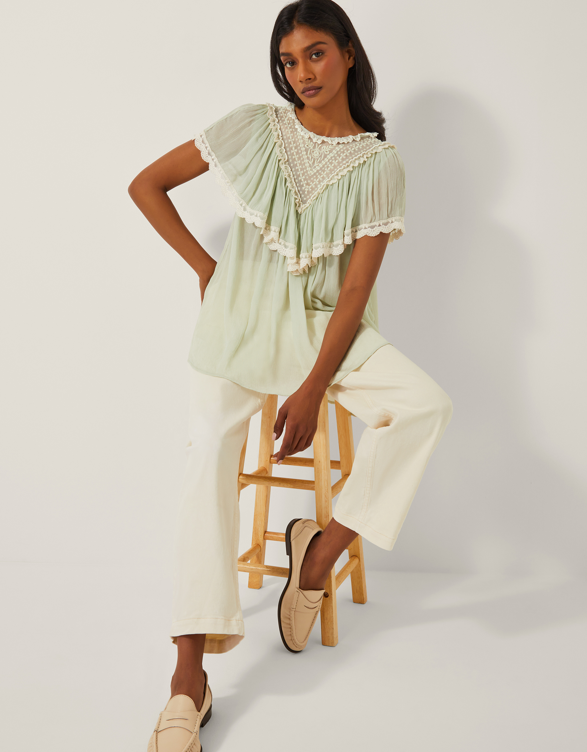 Monsoon Maria Sheer Lace Ruffle Top, view 2