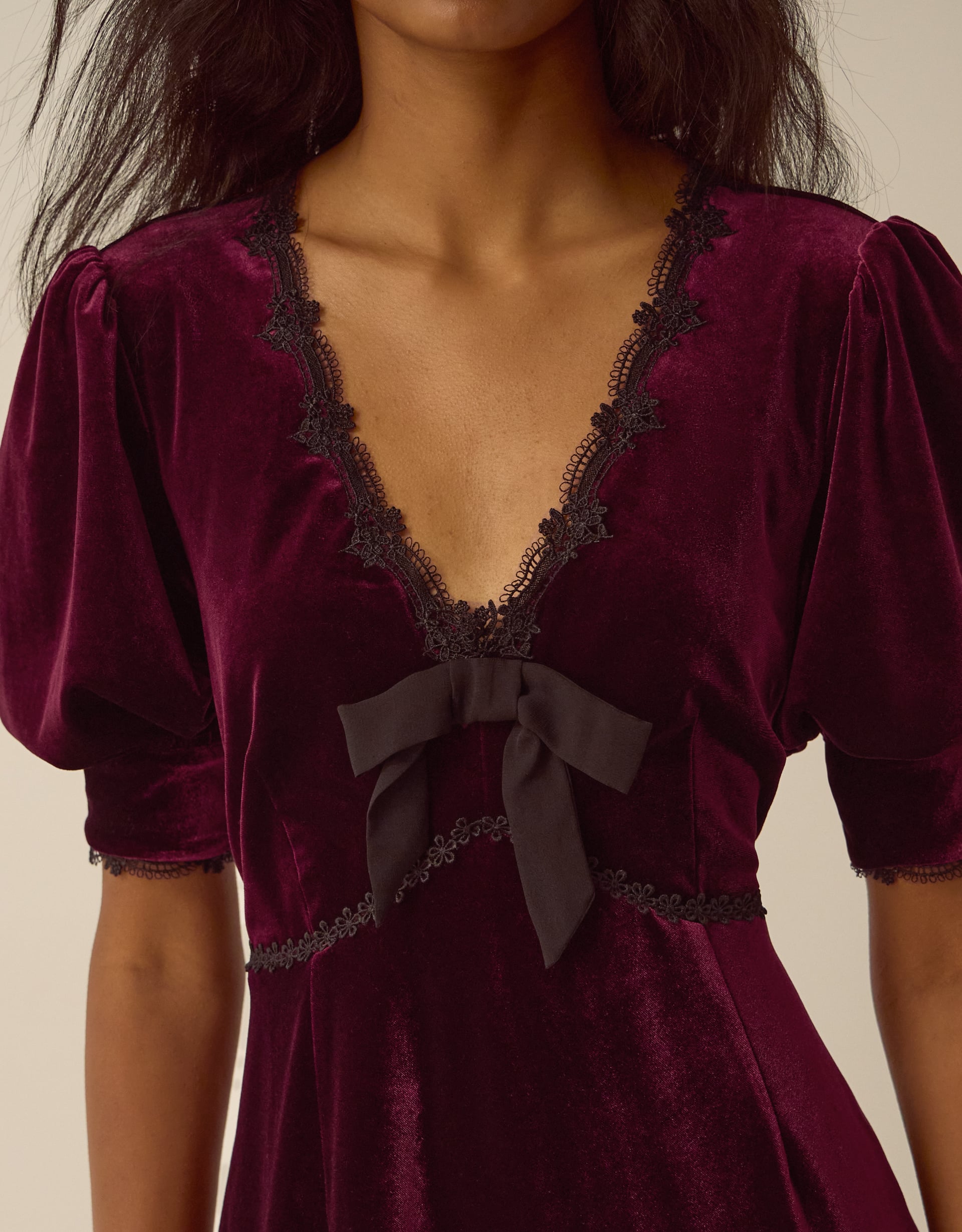 Monsoon Vera V-Neck Velvet Midi Dress in Red, view 2