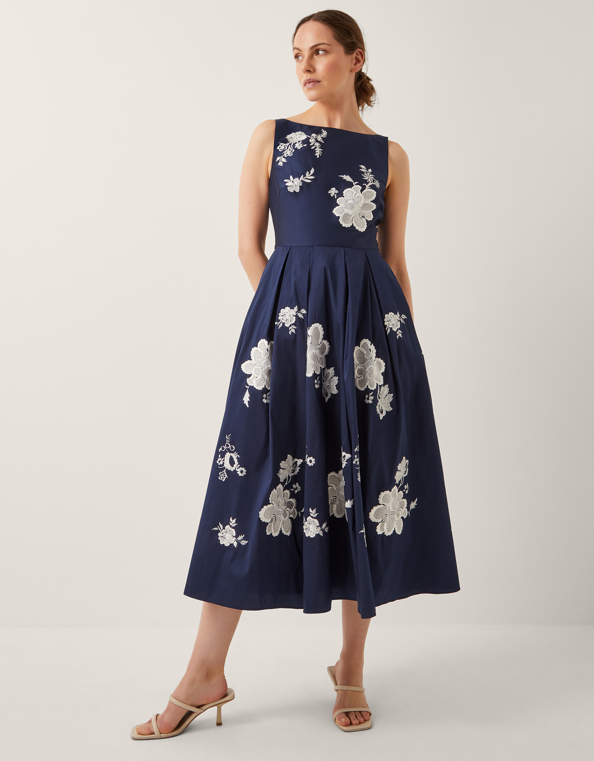 Monsoon Sicily Embroidered Fit & Flare Midi Dress, view 4