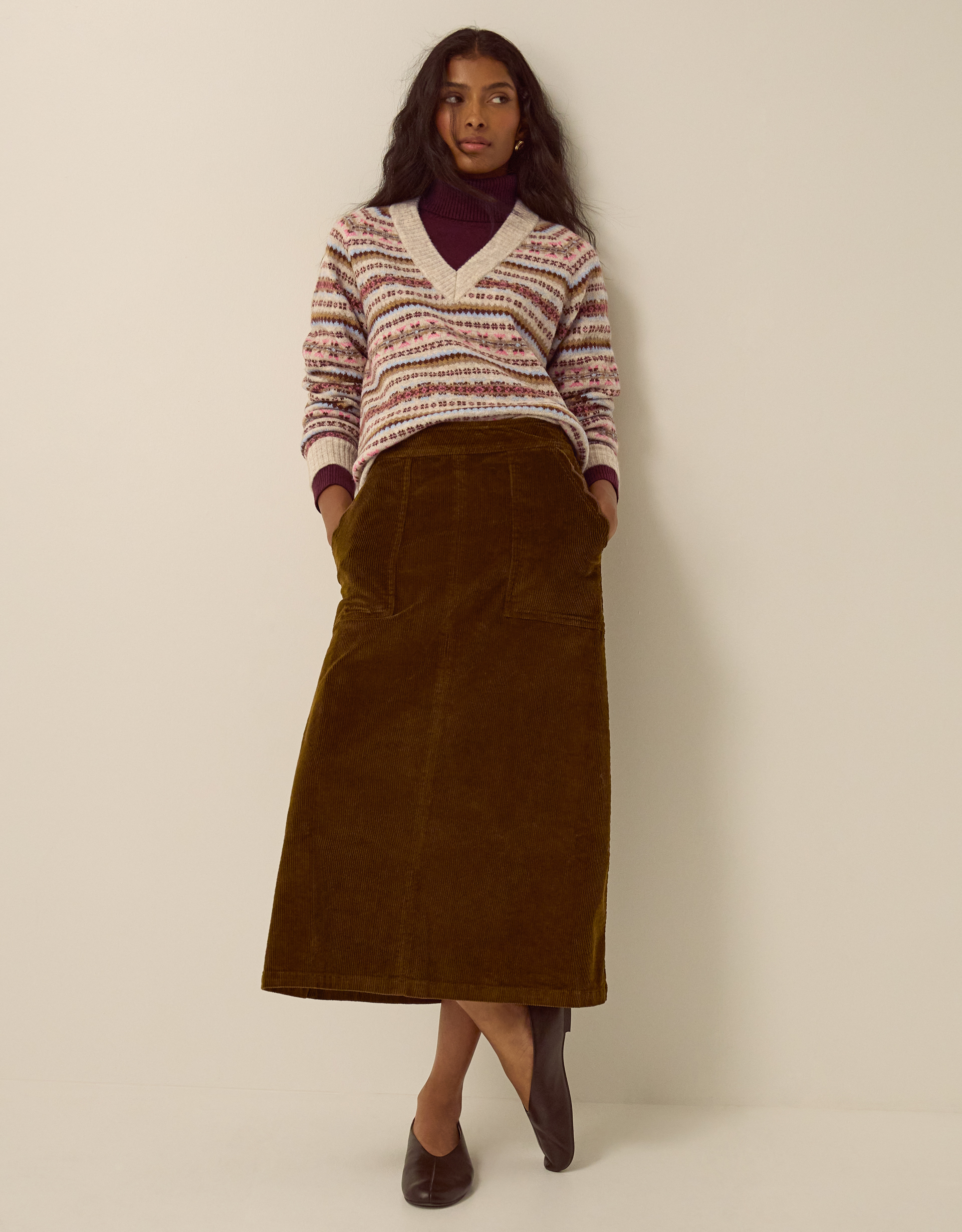 Monsoon Malika Corduroy Midi Skirt in Green
