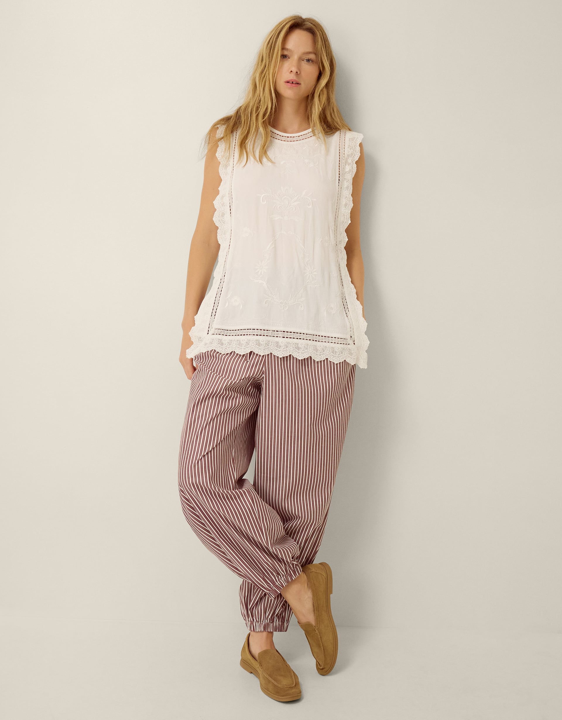 Monsoon Scarlet Stripe Balloon Trousers in red