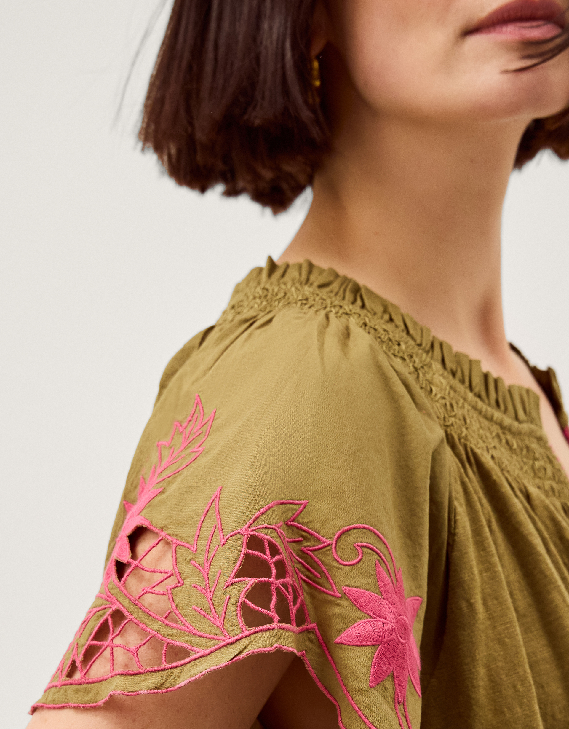 Monsoon Fiona Embroidered Cotton Top in green