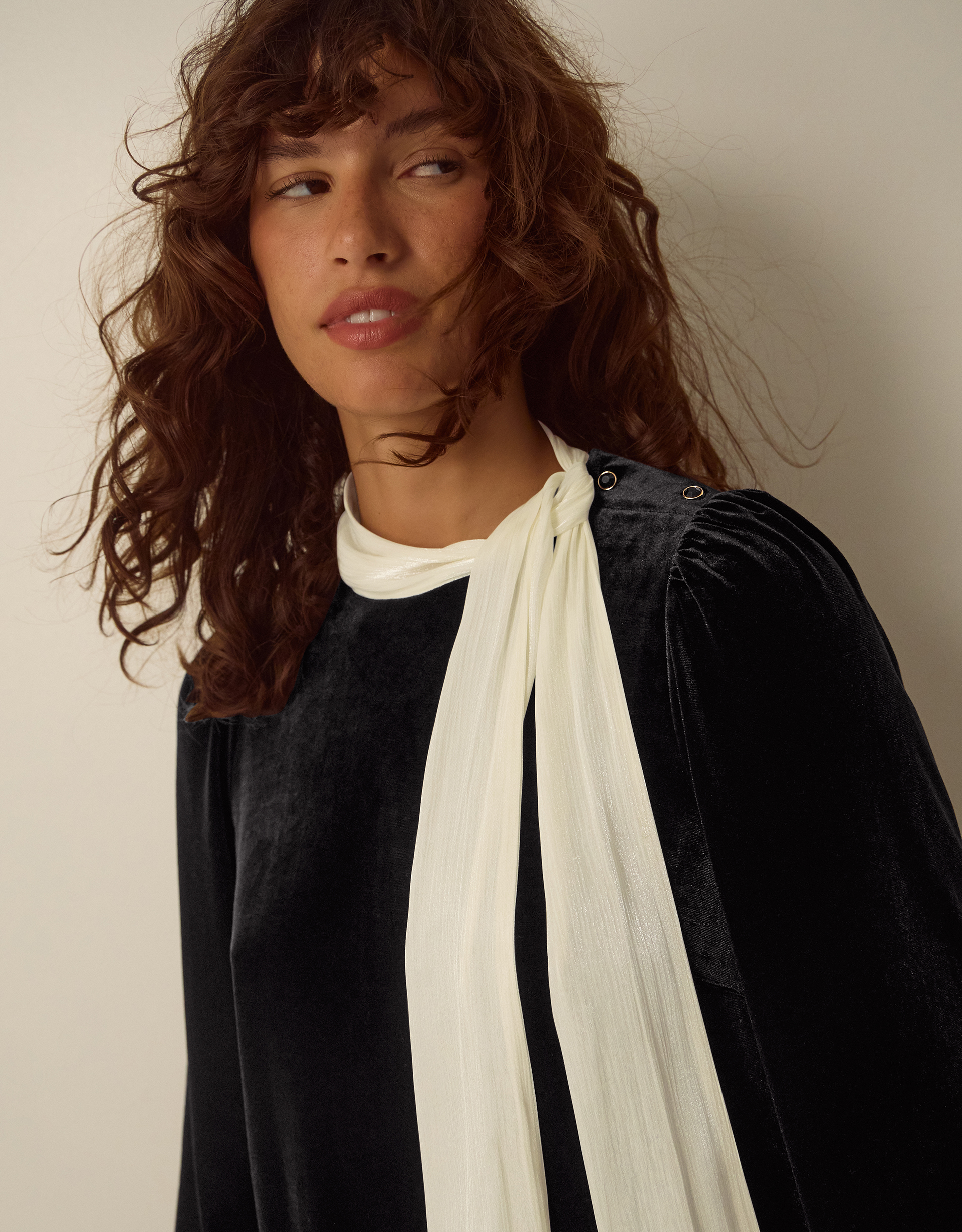 Monsoon Tia Tie Neck Velvet Top, view 3