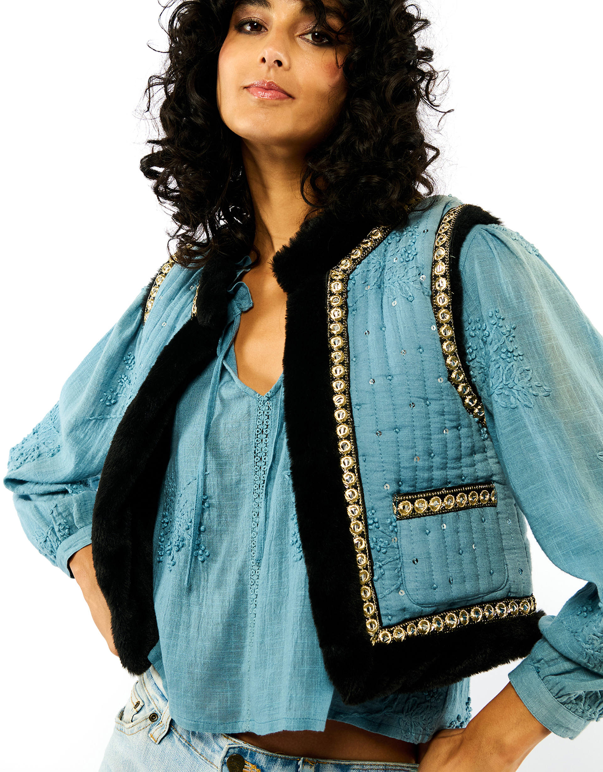 Monsoon Wild Isco Embellished Waistcoat, view 5